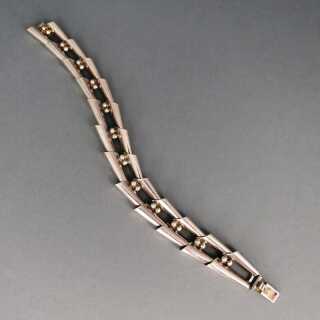 Modernist sterling silver link bracelet with geometrical elements
