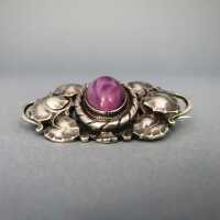 Art Nouveau silver brooch with marbled glass cabochon Hermann Bauer 1900
