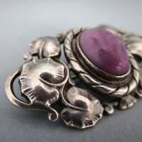 Art Nouveau silver brooch with marbled glass cabochon Hermann Bauer 1900