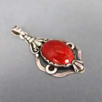 Beautiful Art Deco sterling silver pendant with red...