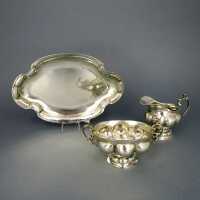 Art Nouveau antique silver set creamer sugar bowl and...