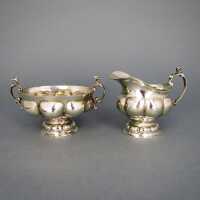 Art Nouveau antique silver set creamer sugar bowl and tray Neresheimer Hanau 