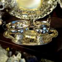 Art Nouveau antique silver set creamer sugar bowl and tray Neresheimer Hanau 