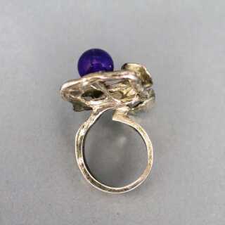 Einzigartiger Desinger Modernismus Ring in Silber mit Amethyst Kugel
