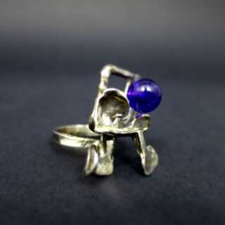 Einzigartiger Desinger Modernismus Ring in Silber mit Amethyst Kugel
