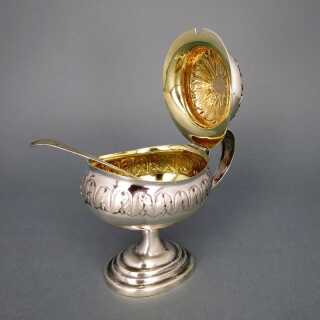 Antike Kaviarschale in Silber und Gold mit Löffel Dänemark 1829