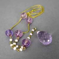 Art Deco necklace with amethyst and pearls in gold setting