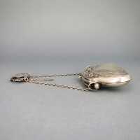 Antique Art Nouveau sterling silver repousee waist clip belt purse chatelaine