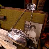 Antique Art Nouveau sterling silver repousee waist clip belt purse chatelaine