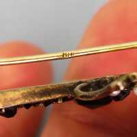 Antike Libellen Brosche in Silber und Gold mit roten Granatsteinen und Perlen