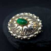 Antique Art Nouveau brooch from Denmark in silver with green agate cabochon