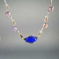 Beautiful Art Deco necklace in silver with blue and violet chalcedony and agate