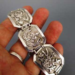 Schönes massives Silber Glieder Armband mit buddhistischen Symbolen