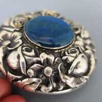 Antique Art Nouveau repusse belt buckle in silver with sodalith Gustav Hauber