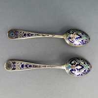 Antique tea spoons in silver and enamel Pavel...