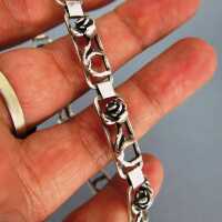 Delicate silver link handmade bracelet open worked with roses 
