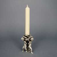 Charming small candle holder sterling silver with three putto figures and rose