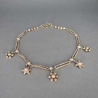 Massives Silber Collier mit Blüten und Sternen Trachtenschmuck
