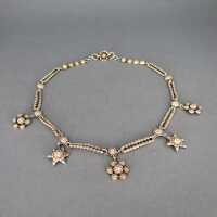 Massives Silber Collier mit Blüten und Sternen Trachtenschmuck