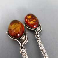 Spice or caviar cellars in sterling silver and amber Art Deco shapes Danzig