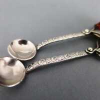 Spice or caviar cellars in sterling silver and amber Art Deco shapes Danzig
