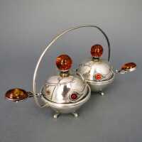 Spice or caviar cellars in sterling silver and amber Art...