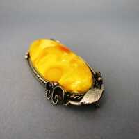 Big brooch and pendant with gorgeous butterscotch egg yolk amber cabochon