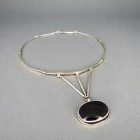 Modernist collier necklace in sterling silver with black sardonyx cabochon