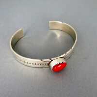 Navajo bangle in silver with red coral cabochon William...