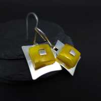 Gorgeous earrings in sterling silver with yellow egg yolk butterscotch amber