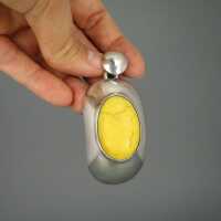 Big sterling silver pendant with huge egg yolk yellow opaque amber cabochon