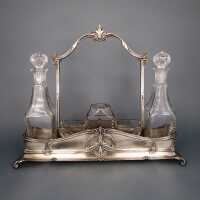 Gorgeous cruet set stand WMF Art Nouveau silver plated metal and crystal glass
