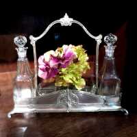 Gorgeous cruet set stand WMF Art Nouveau silver plated metal and crystal glass