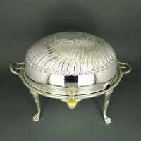 Elegant turnover becon dish on high feets  silver plated England 1900