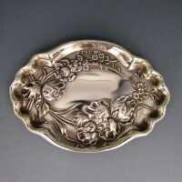 Antique Art Nouveau silver tray with iris flower relief...