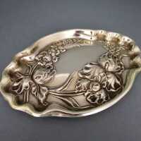 Antique Art Nouveau silver tray with iris flower relief Thomas Bishton Birmingham