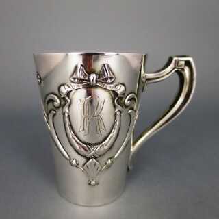 German Jugendstil christening mug in silver and gold with rich relief decoration