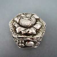 Antique silver pill box with roses and fruits relief from...
