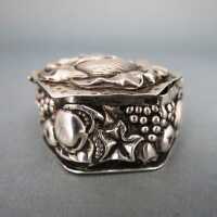 Antique silver pill box with roses and fruits relief from Portugal 