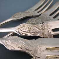 Antique Art Nouveau set of 6 fish forks silver plated H.A. Jürst Berlin