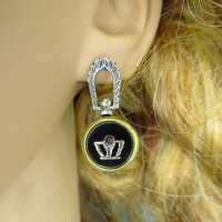 Jewelry set with pendant and earrings in silver and gold with onyx and tourmaline