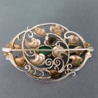 Beautiful Art Nouveau silver brooch with chrysoprase Wilheml Müller Pforzheim
