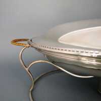Elegant Art Deco entree bowl with willow handles, mounting and warmer