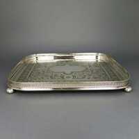 Antique victorian galery rim tray with rich engraving Thomas White Sheffield