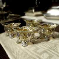 4 Art Nouveau Jugendstil salt cellars in silver and gold by Martin Mayer Mainz