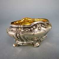 Set of 2 antique Art Nouveau salt cellars from Paris in silver, gold and glass