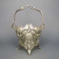 Antique Art Nouveau basket bowl in silver and crystal...