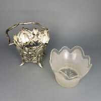 Antique Art Nouveau basket bowl in silver and crystal glass Koch & Bergfeld 1900