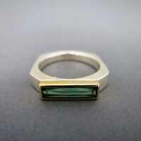 Unique hand made ladys silver and gold ring with green...