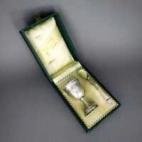 Jugendstil egg cup set in original box in silver and gold...
